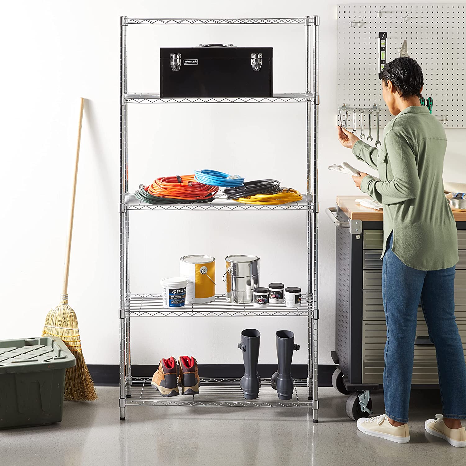 Amazon Basics 5-Shelf Adjustable, versatile pantry wire shelving for optimal organization