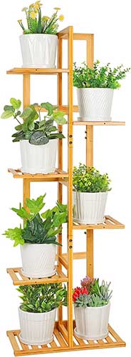 ROSSNY Bamboo Plant Stand, an eco-friendly option for those in search of the best shelves for plants