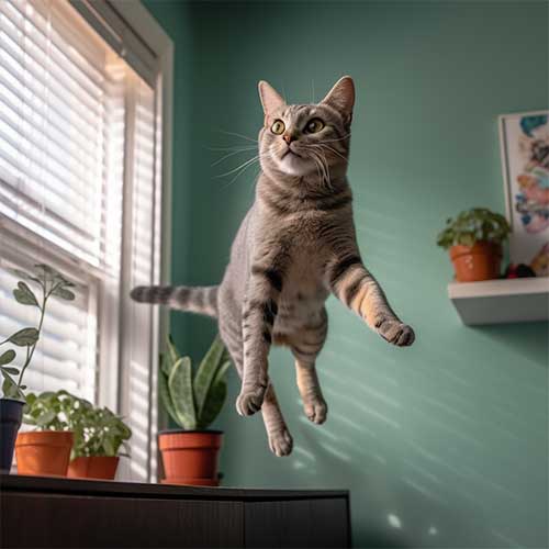 a confident cat gracefully leaps