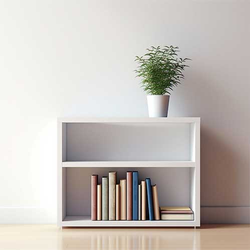 a modern white bookshelf with sleek lines and a minimalist desig