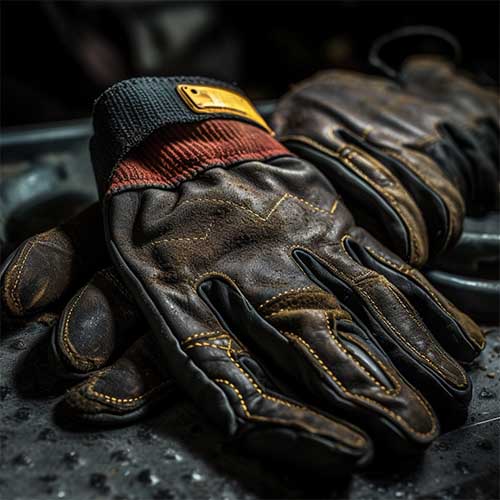 A pair of work gloves, providing hand protection against potential cuts or splinters while handling tools and materials