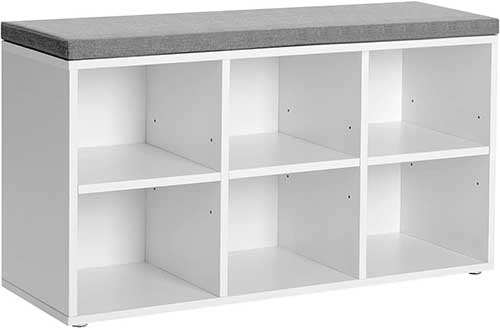 VASAGLE storage organizer serving as a modern bench with shelves